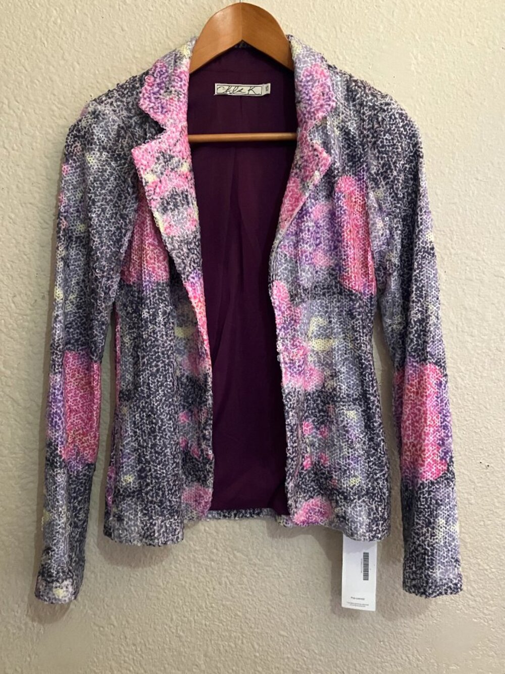 Chloe K Matte Sequins Floral Multicolor Blazer Size XS